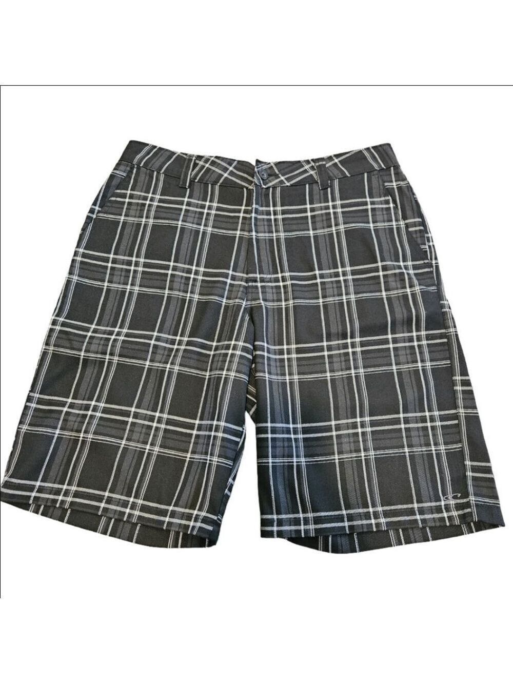 Men's O'Neill Plaid Bermuda Shorts Size 34 Black Grey